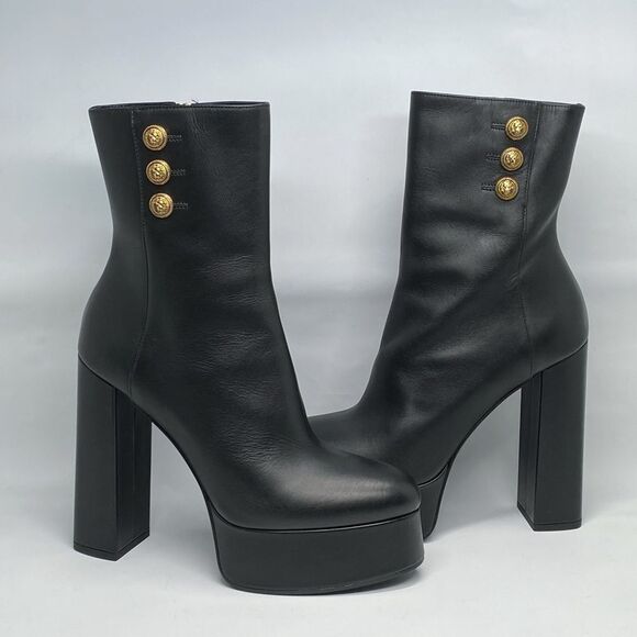 Balmain Brune Leather Platform Ankle Boots size 38 - Picture 1 of 14